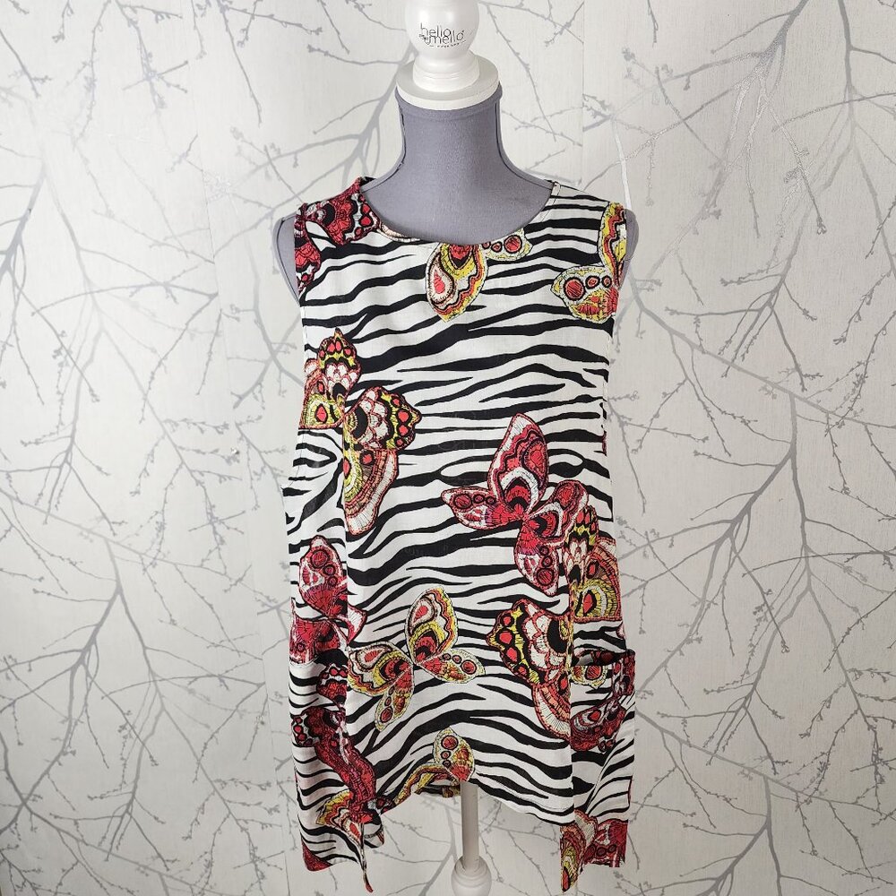 Compli K Artsy Zebra Stripe Floral Print Cotton Handkerchief Hem Tunic Tank